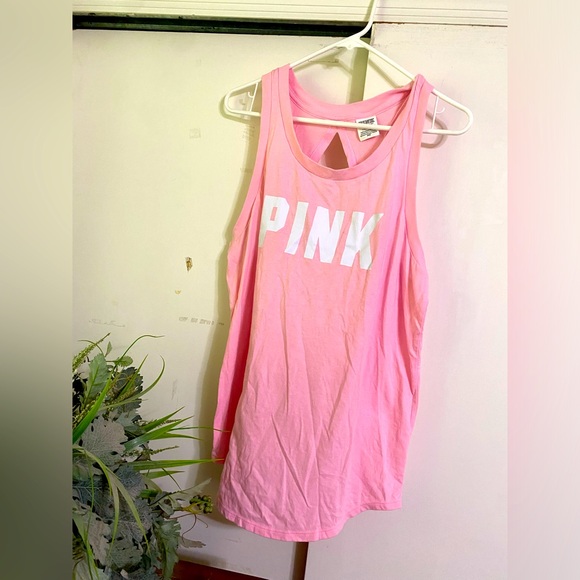 PINK Victoria's Secret Tops - PINK  TANK TOP - cotton w/ white pink on front - open center back size large